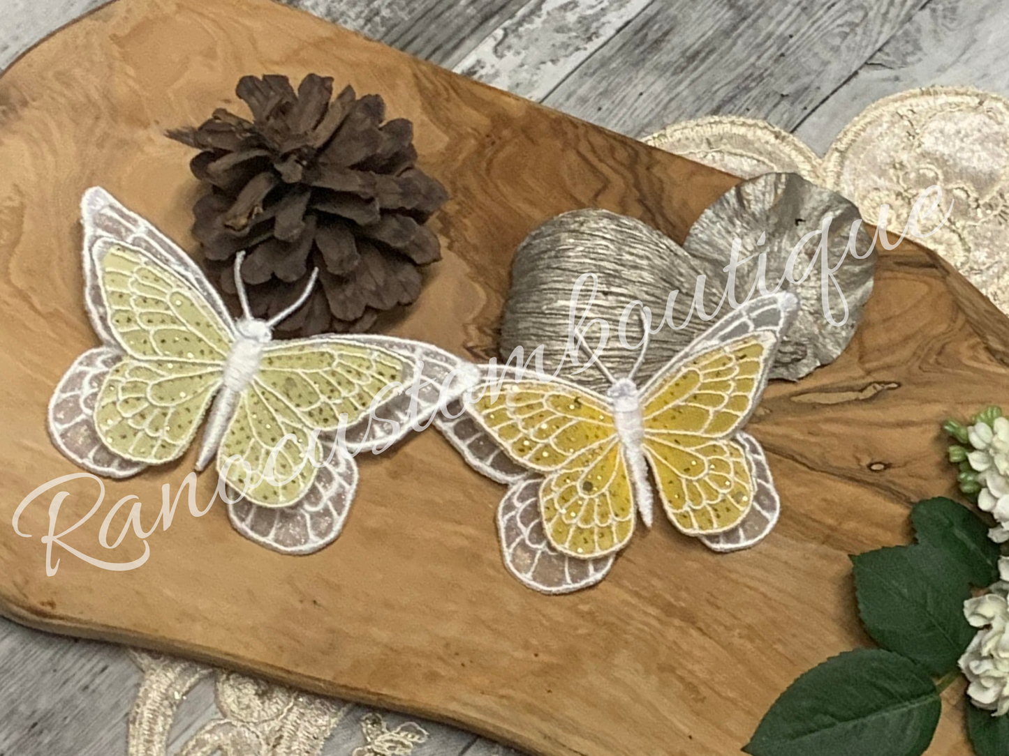 3D Organza butterfly Motif, Organza Patch For Flower Girl, Sew On Embroidered Butterfly, Bridal butterfly Lace, Headband accessories