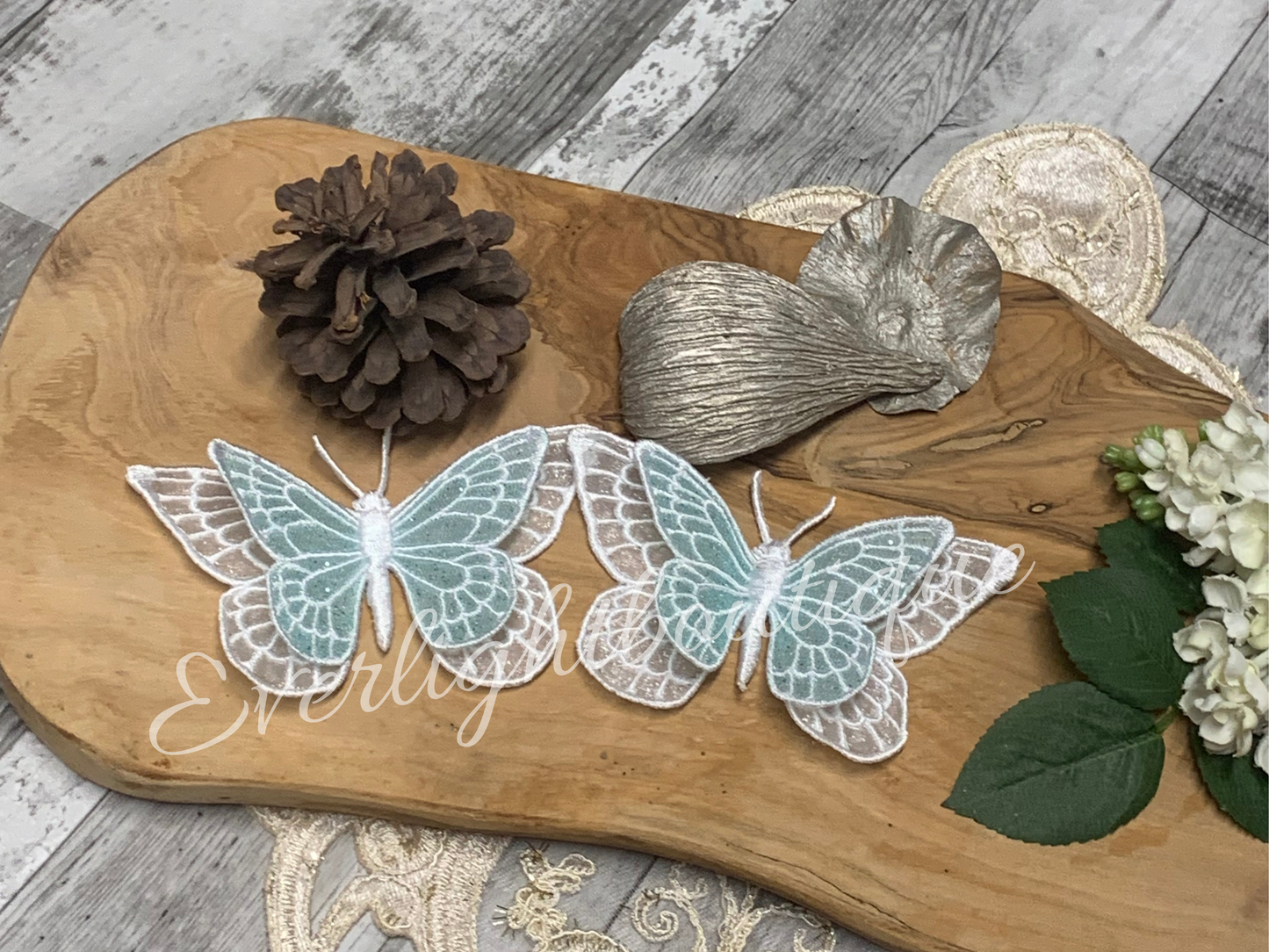 3D Organza butterfly Motif, Organza Patch For Flower Girl, Sew On Embroidered Butterfly, Bridal butterfly Lace, Headband accessories