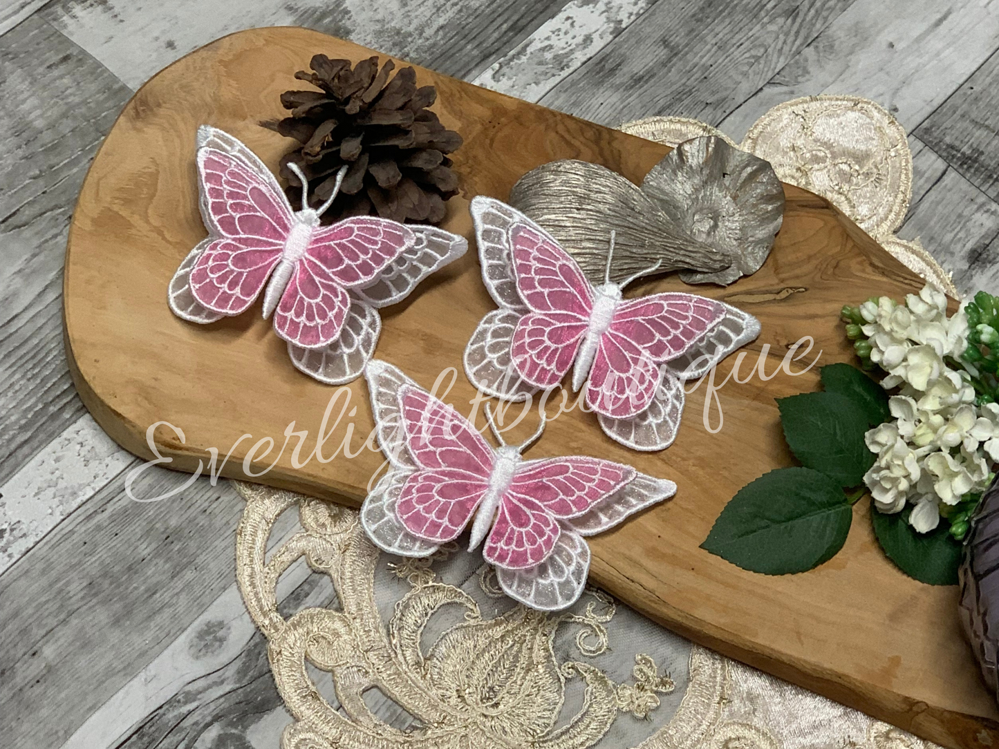 3D Organza butterfly Motif, Organza Patch For Flower Girl, Sew On Embroidered Butterfly, Bridal butterfly Lace, Headband accessories