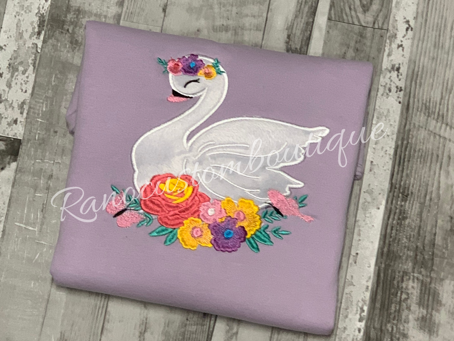 Embroidered Girls Sweatshirt, Cute Swan Embroidered Sweatshirt, Purple Crew Neck Sweatshirt