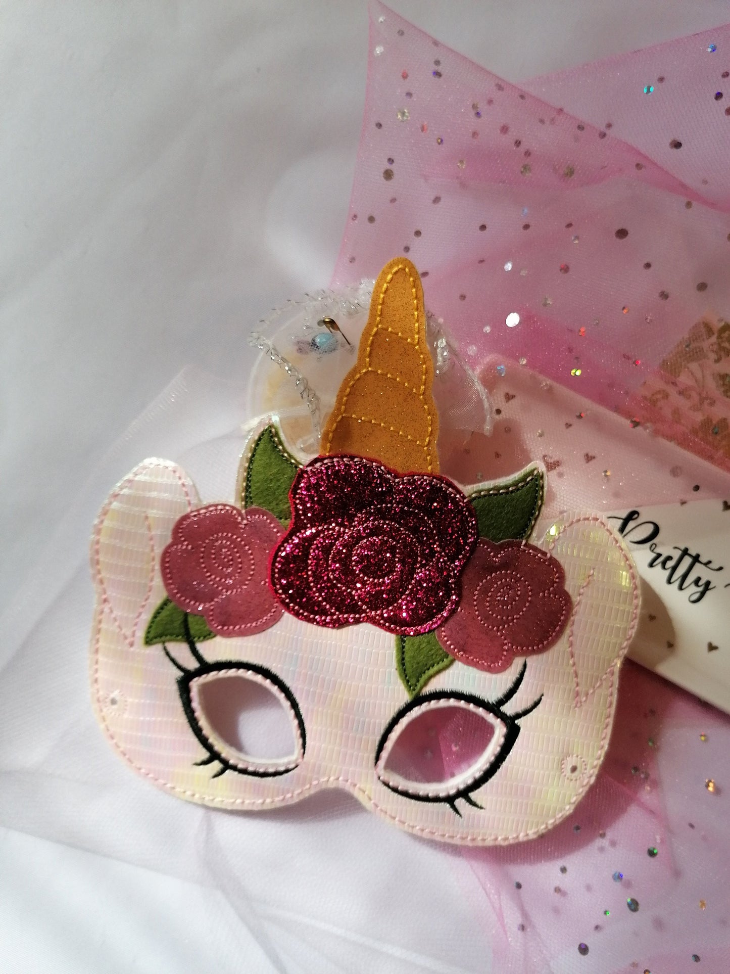 Handmade Children's Unicorn Mask, Unicorn Mask, Dress-Up Mask, Party Mask, Embroidered mask