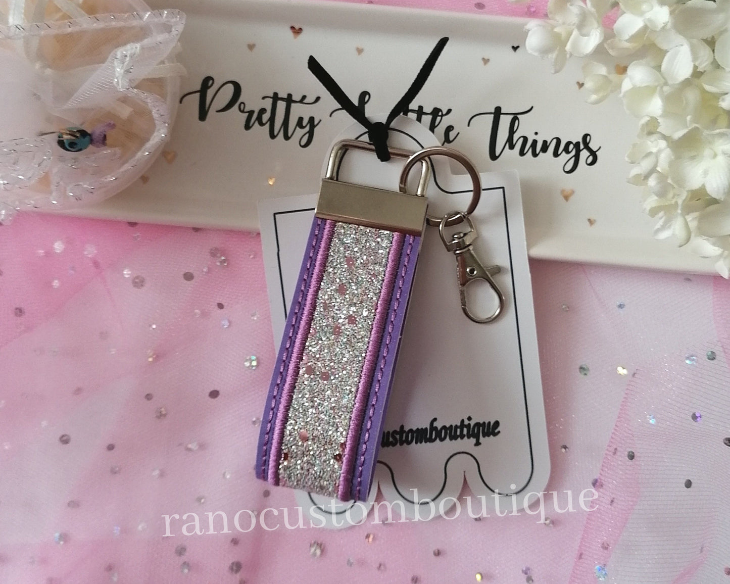 Embroidered, Purple Key Fob Wristlet, Embroidered Key Chain, Embroidered Design, Purple Key Fob