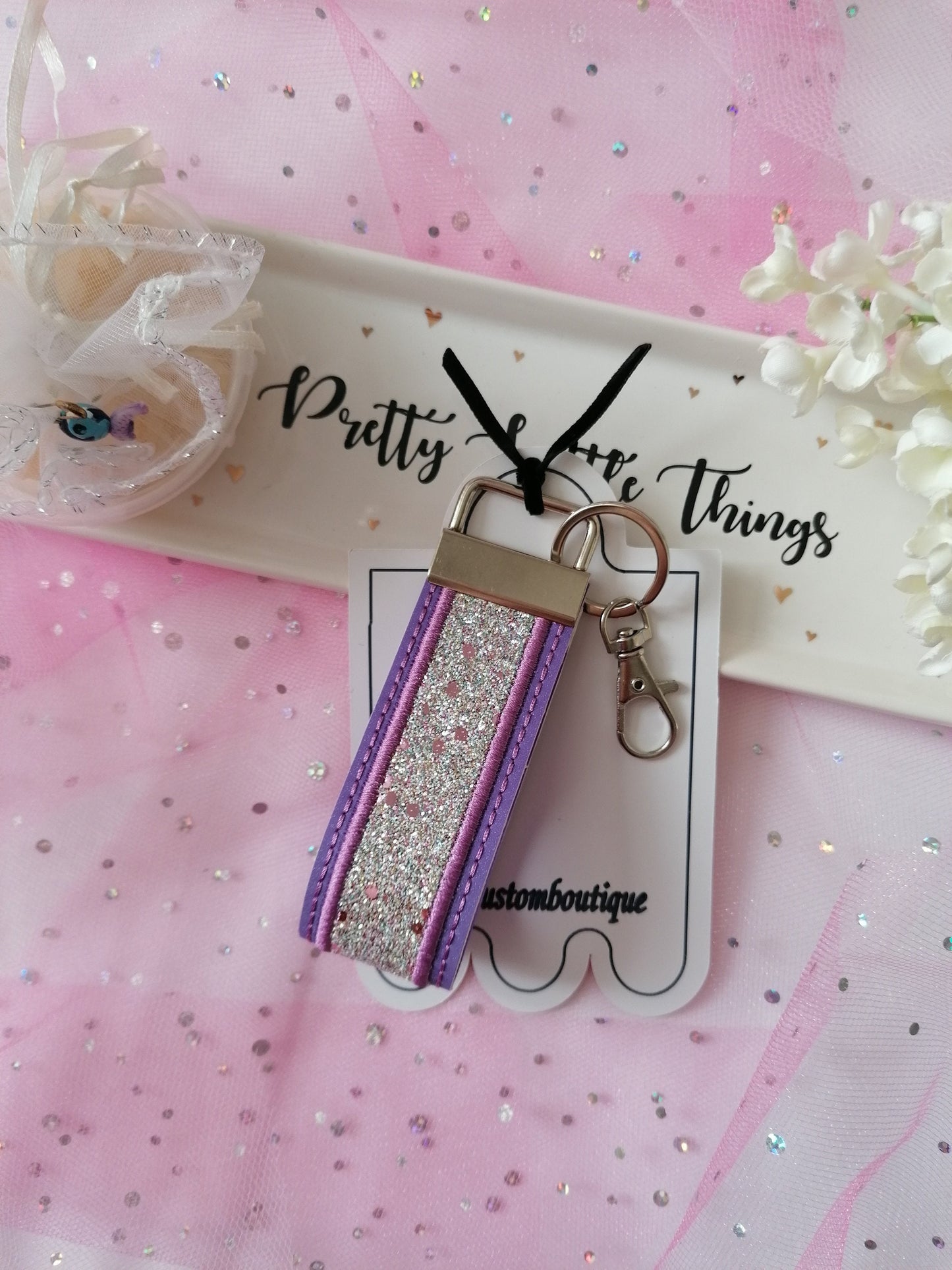 Embroidered, Purple Key Fob Wristlet, Embroidered Key Chain, Embroidered Design, Purple Key Fob