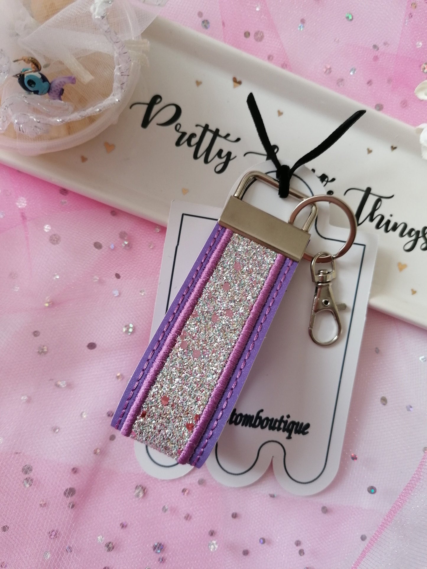 Embroidered, Purple Key Fob Wristlet, Embroidered Key Chain, Embroidered Design, Purple Key Fob