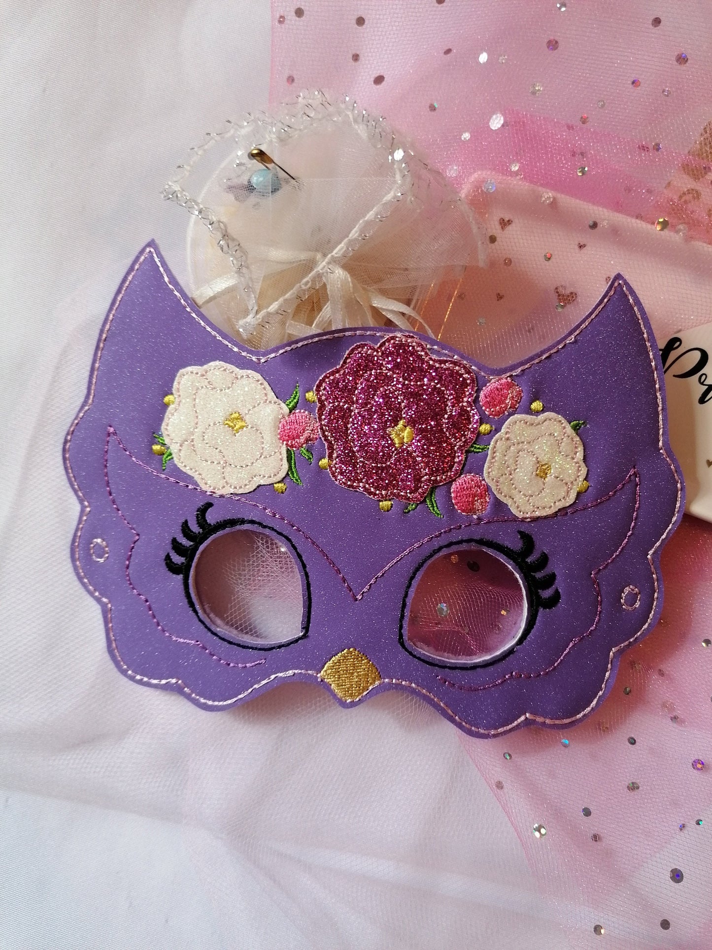 Purple Floral Owl Mask, Handmade Mask, Children's Mask, Party Costume, Animal Mask, Kids Mask
