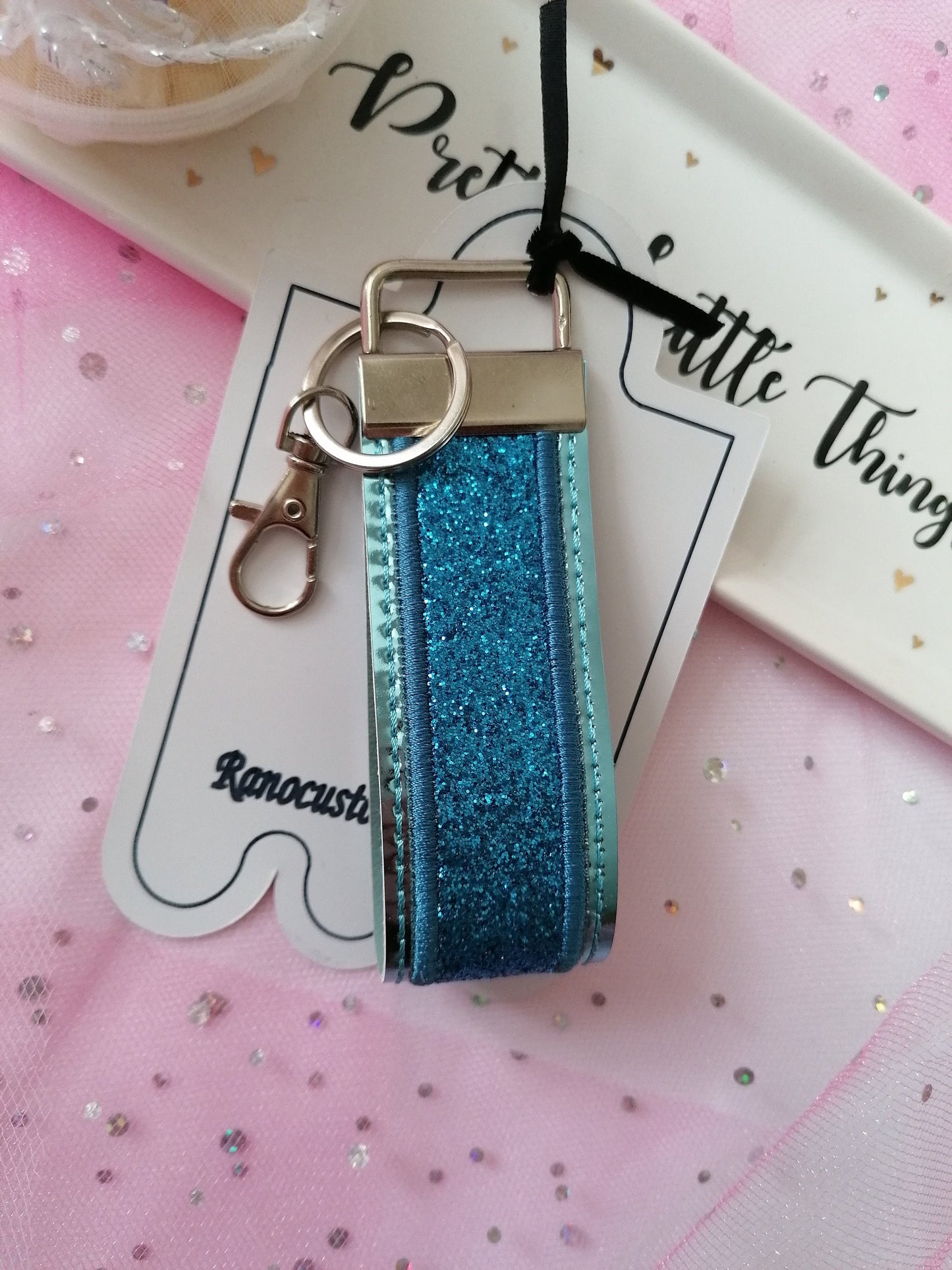 Embroidered Blue Key Fob Wristlet, Embroidered Key Chain, Embroidered Key Fob, Embroidered Design, Wristlet Key Chain