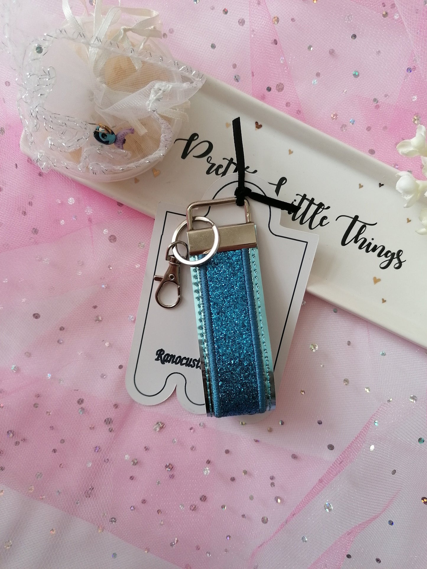 Embroidered Blue Key Fob Wristlet, Embroidered Key Chain, Embroidered Key Fob, Embroidered Design, Wristlet Key Chain