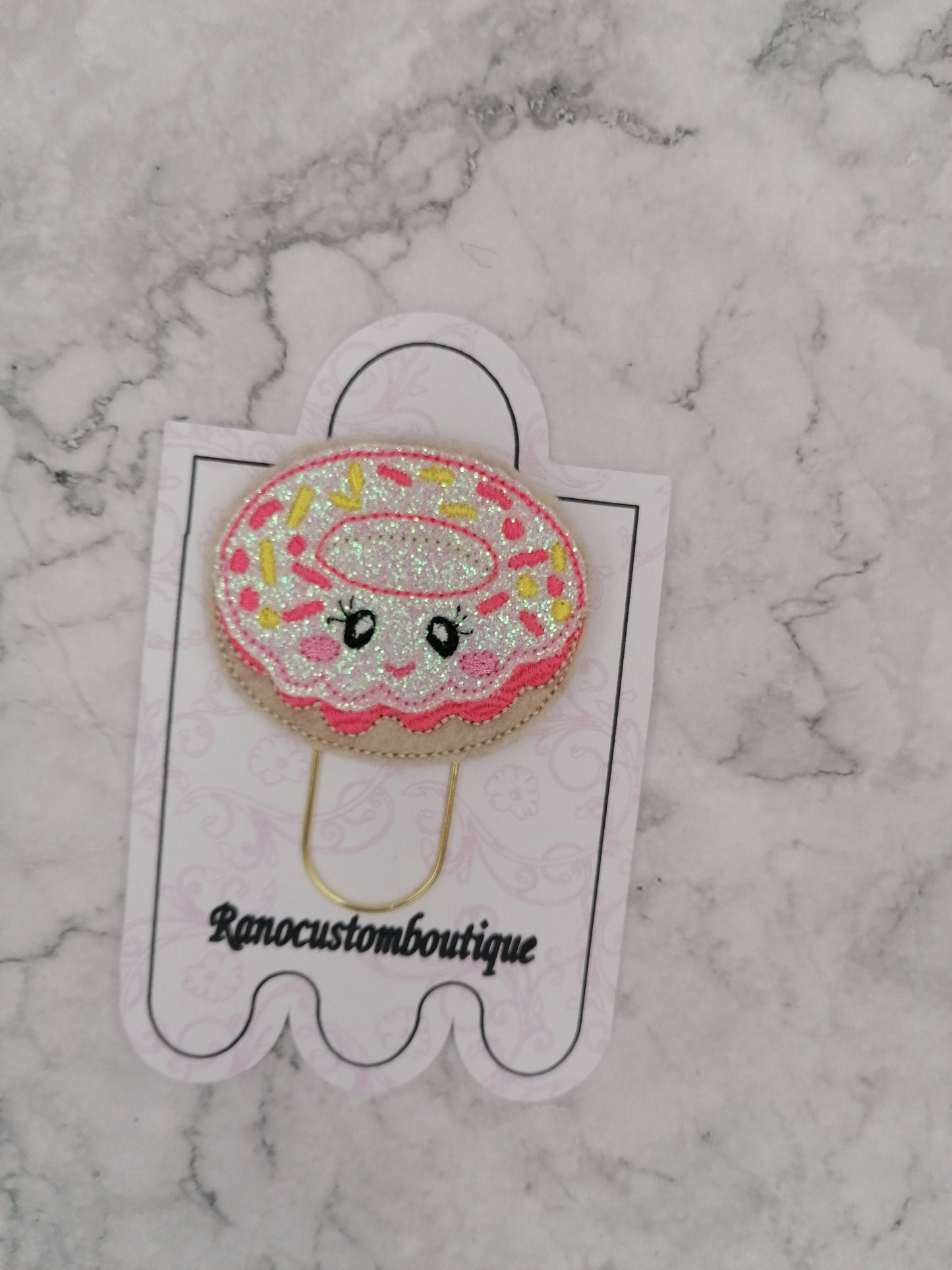 Embroidered Felt Paper Clip, Doughnut Design, Doughnut Planner Clip, Planner Clip Design, Stationary Accessory, Embroidered Design