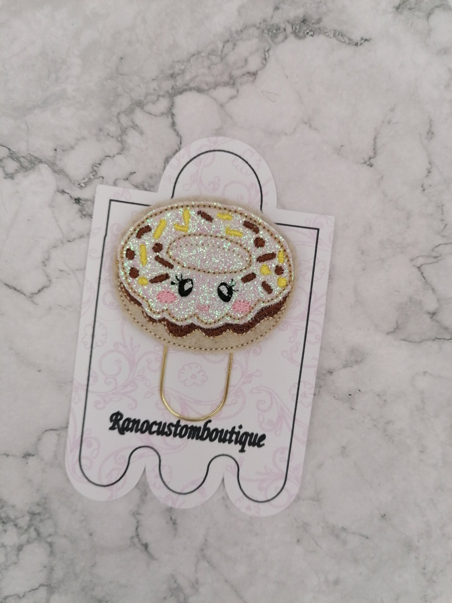 Embroidered Felt Paper Clip, Doughnut Design, Doughnut Planner Clip, Planner Clip Design, Stationary Accessory, Embroidered Design