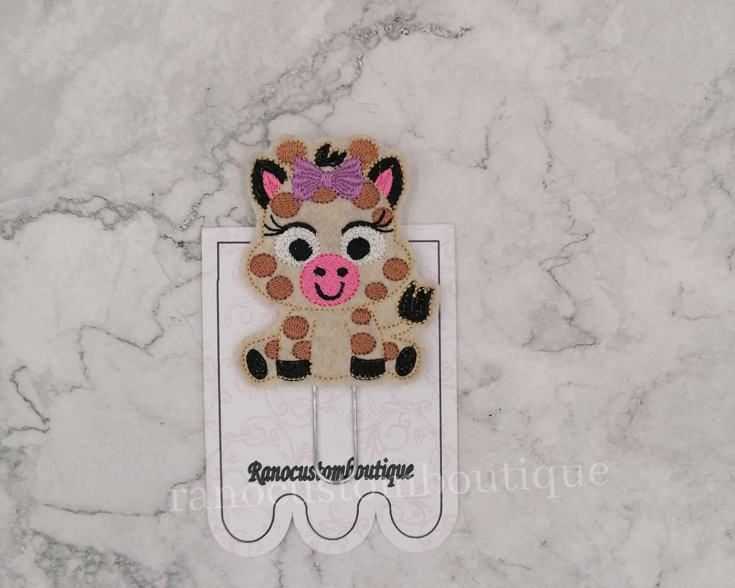 Embroidered Felt Paper Clip, Giraffe Design, Giraffe Planner Clip, Planner Clip Design, Stationary Accessory, Embroidered Design
