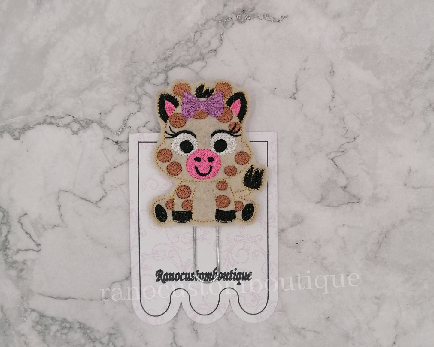 Embroidered Felt Paper Clip, Giraffe Design, Giraffe Planner Clip, Planner Clip Design, Stationary Accessory, Embroidered Design