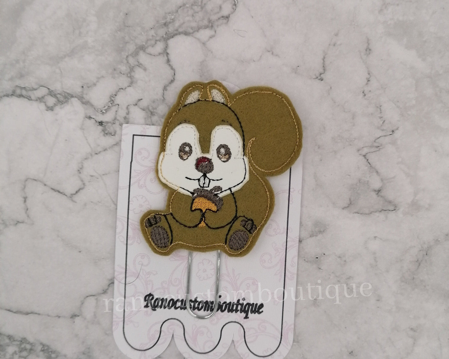 Felties,Embroidered Felt Paper Clip,Squirrel Planner Clip, Planner Clip Design, Stationary Accessory, Embroidered Squirrel Design