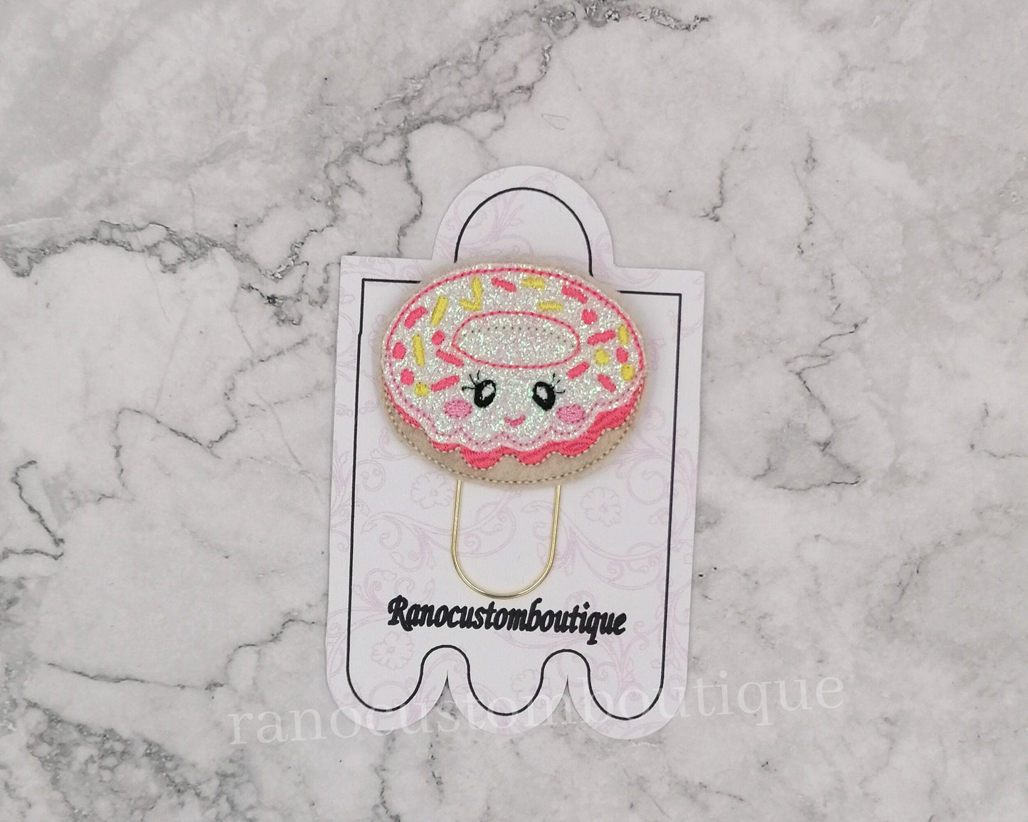 Embroidered Felt Paper Clip, Doughnut Design, Doughnut Planner Clip, Planner Clip Design, Stationary Accessory, Embroidered Design
