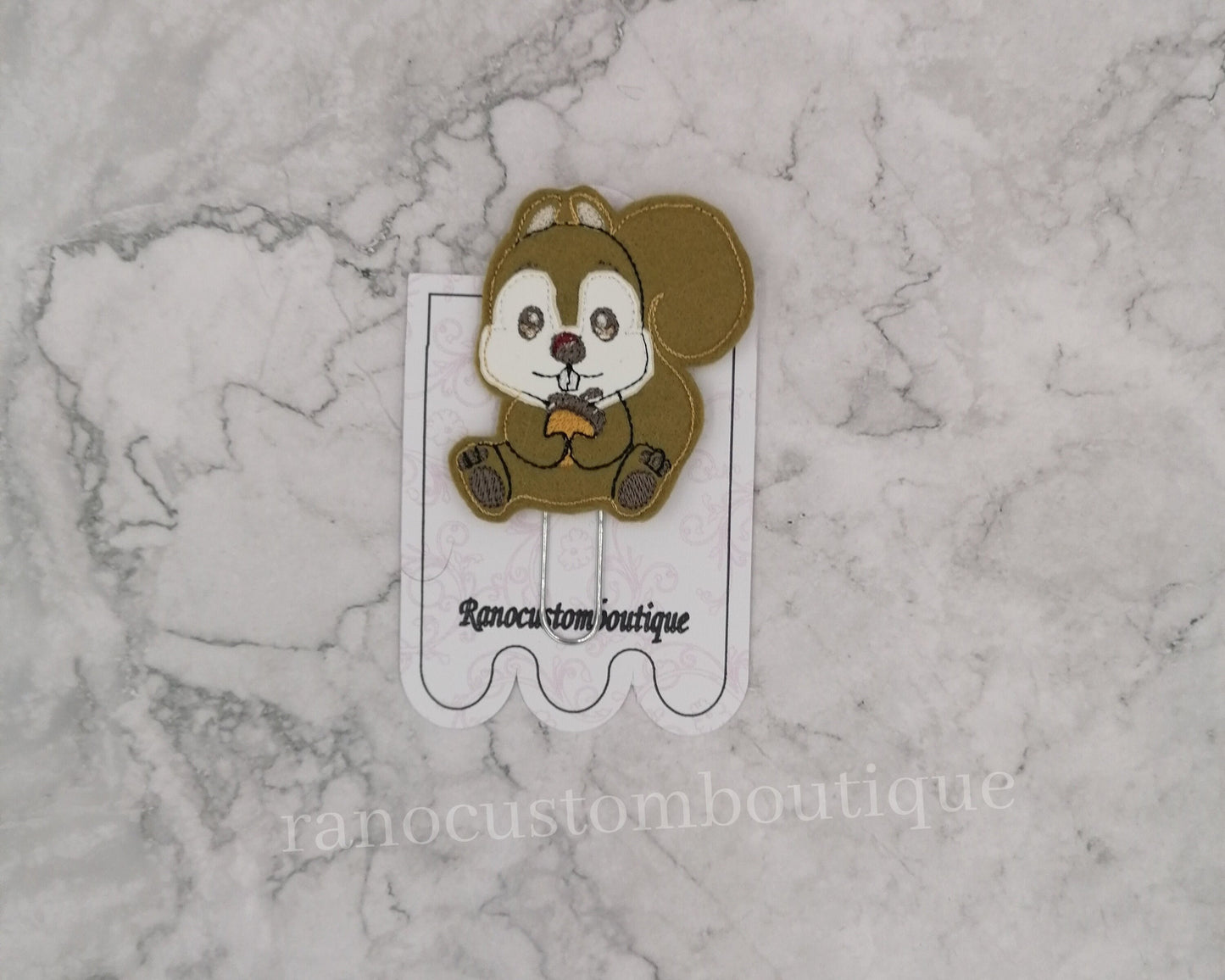 Felties,Embroidered Felt Paper Clip,Squirrel Planner Clip, Planner Clip Design, Stationary Accessory, Embroidered Squirrel Design