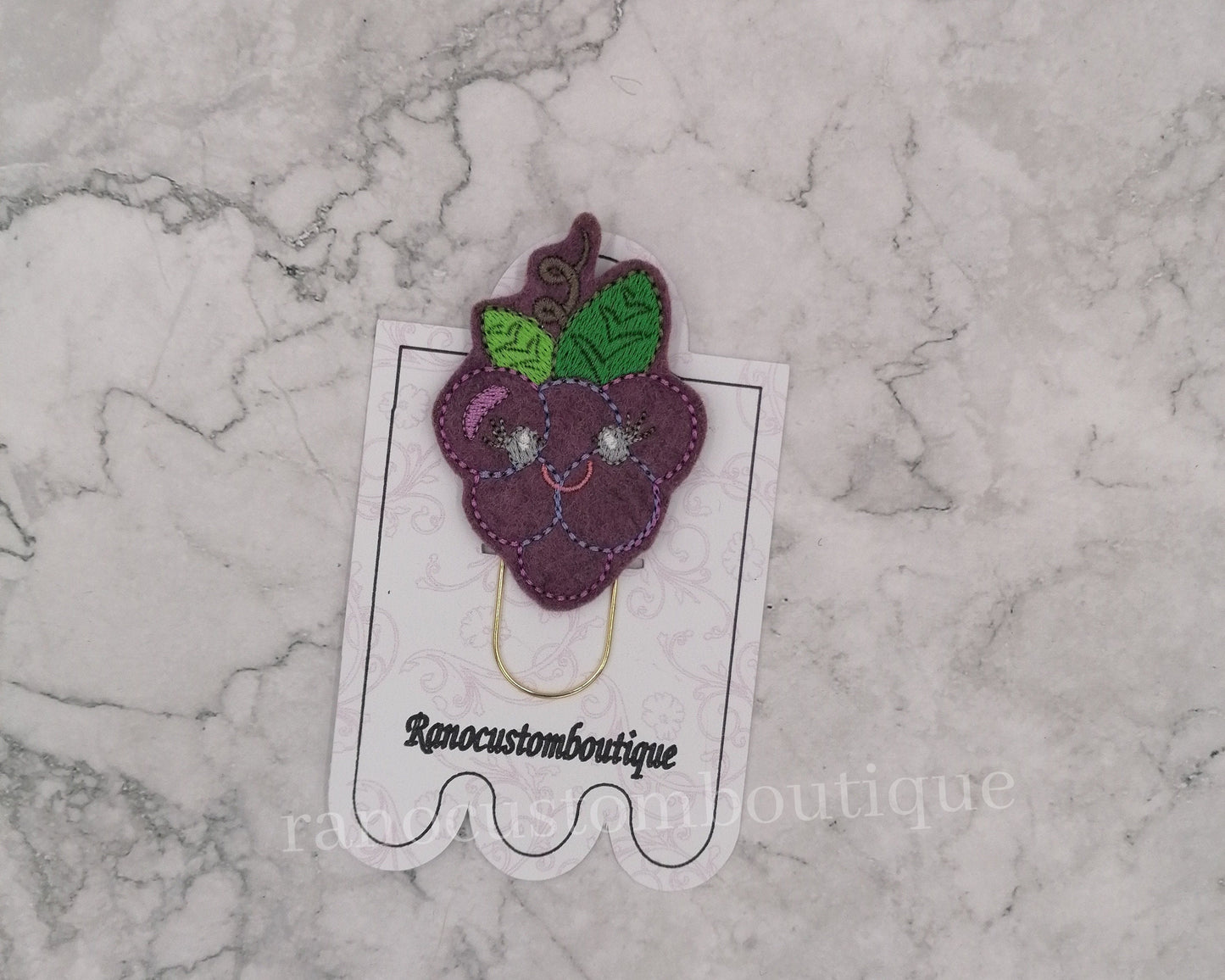 Embroidered Felt Paper Clip, Grape Design, Grape Planner Clip, Planner Clip Design, Stationary Accessory, Embroidered Design