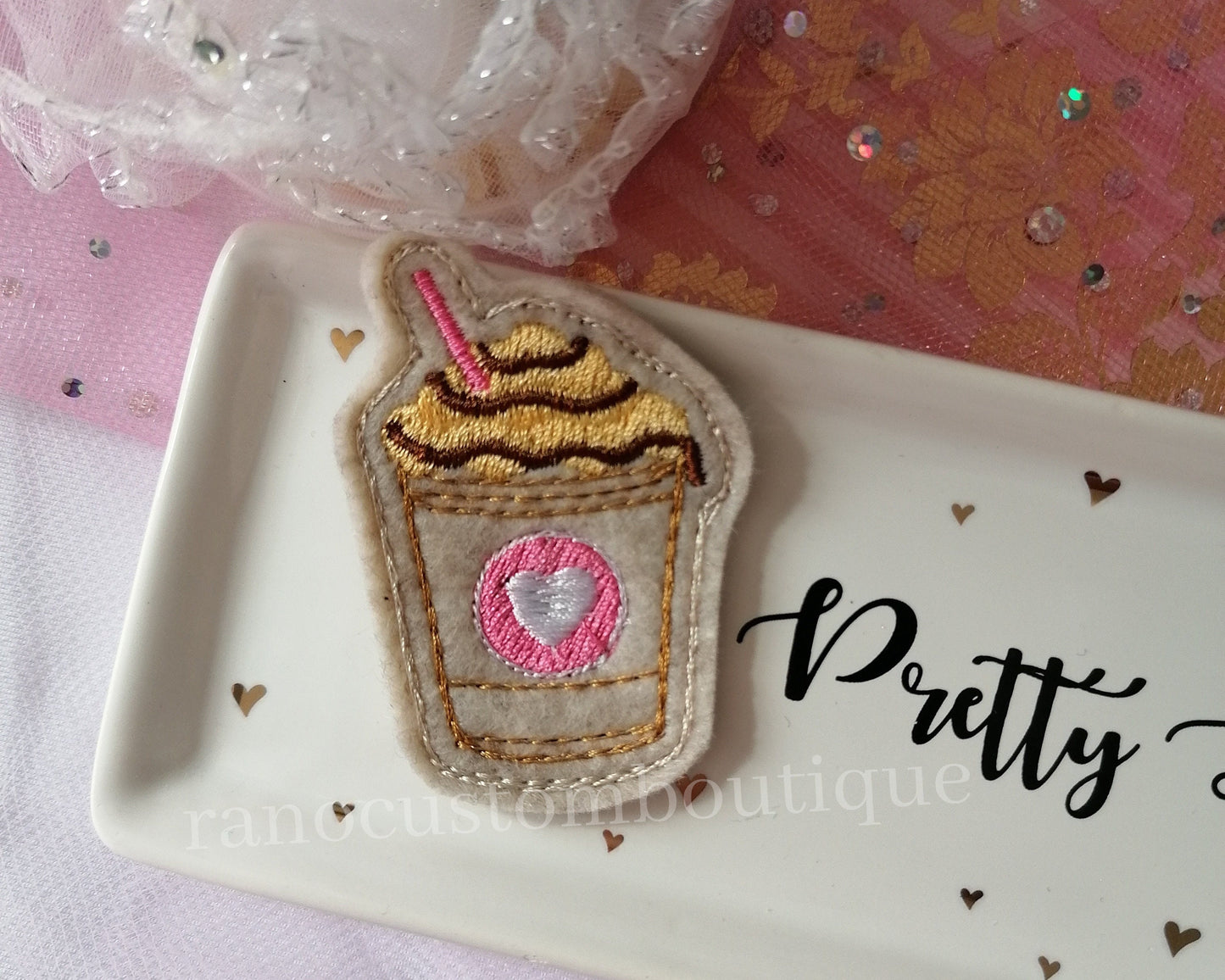 Coffee Embroidered Felt Design, Embroidered Fruit Design, Popsicle Feltie, Doughnut Embroidered Embellishments, Embroidered Design