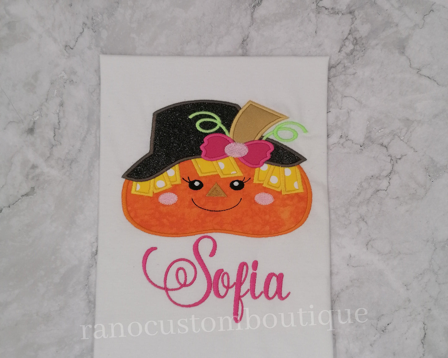 Halloween Pumpkin Girls Shirts, Embroidered Pumpkin Shirt, Personalised Name T-Shirt, Girls Halloween Shirts.