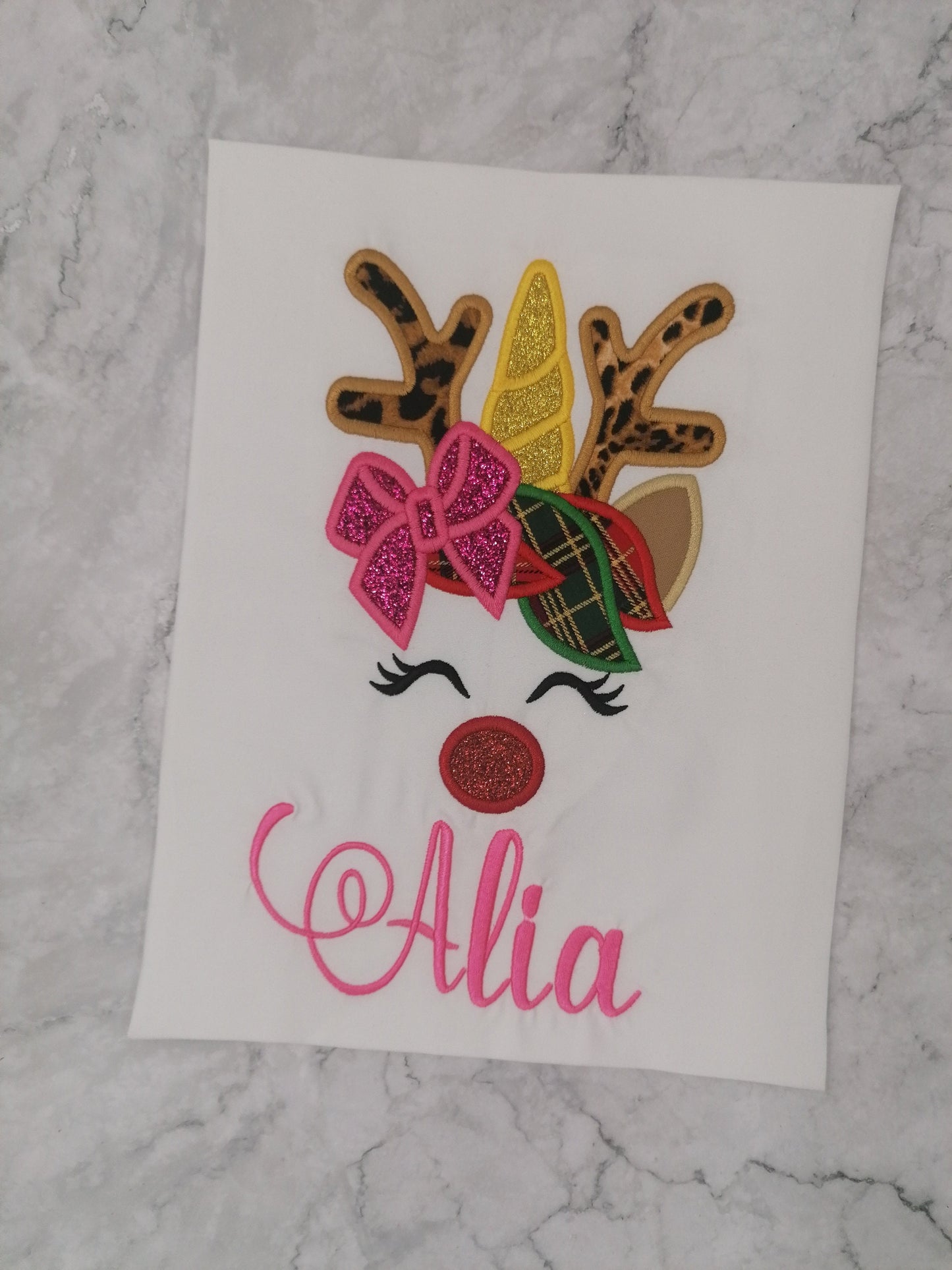 Personalized Embroidered Girls T-Shirt, Festive Shirts, Custom Name T-Shirt, Rudolph custom Shirts, Girls Festive Clothing,