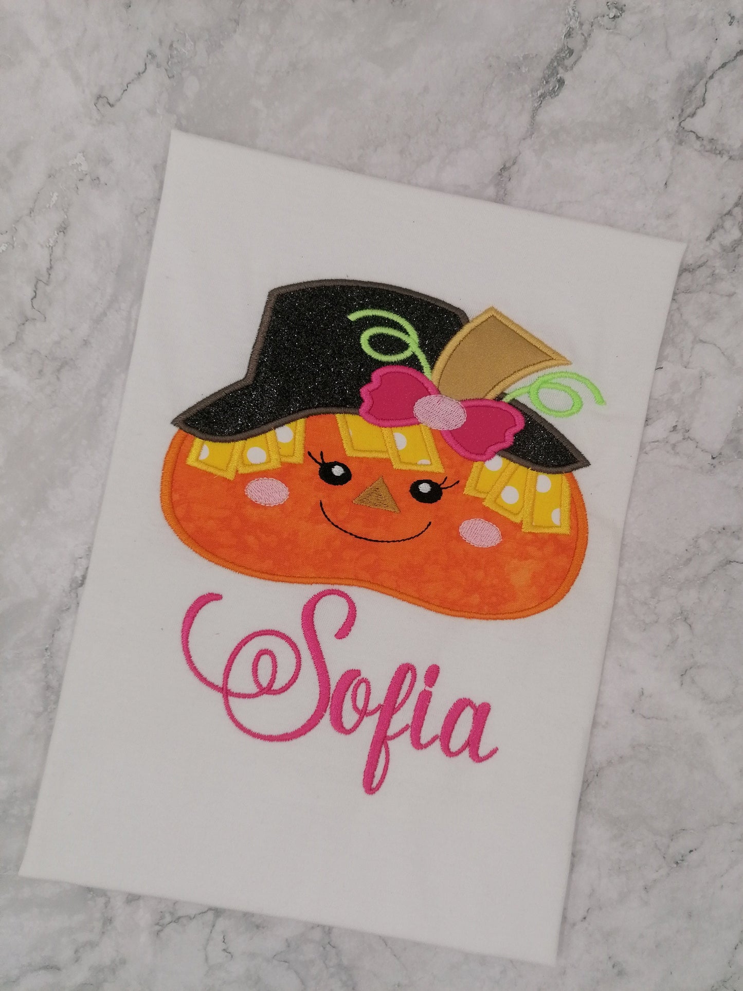 Halloween Pumpkin Girls Shirts, Embroidered Pumpkin Shirt, Personalised Name T-Shirt, Girls Halloween Shirts.