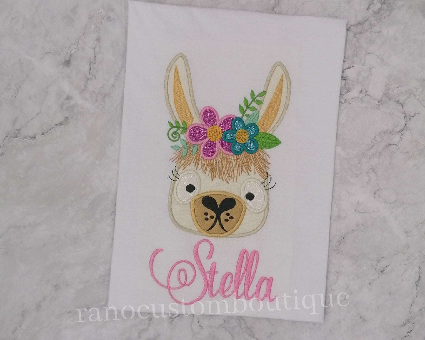 Alpaca Flower Girls T-Shirts, Custom Girls T-Shirt, Embroidered Birthday Shirts