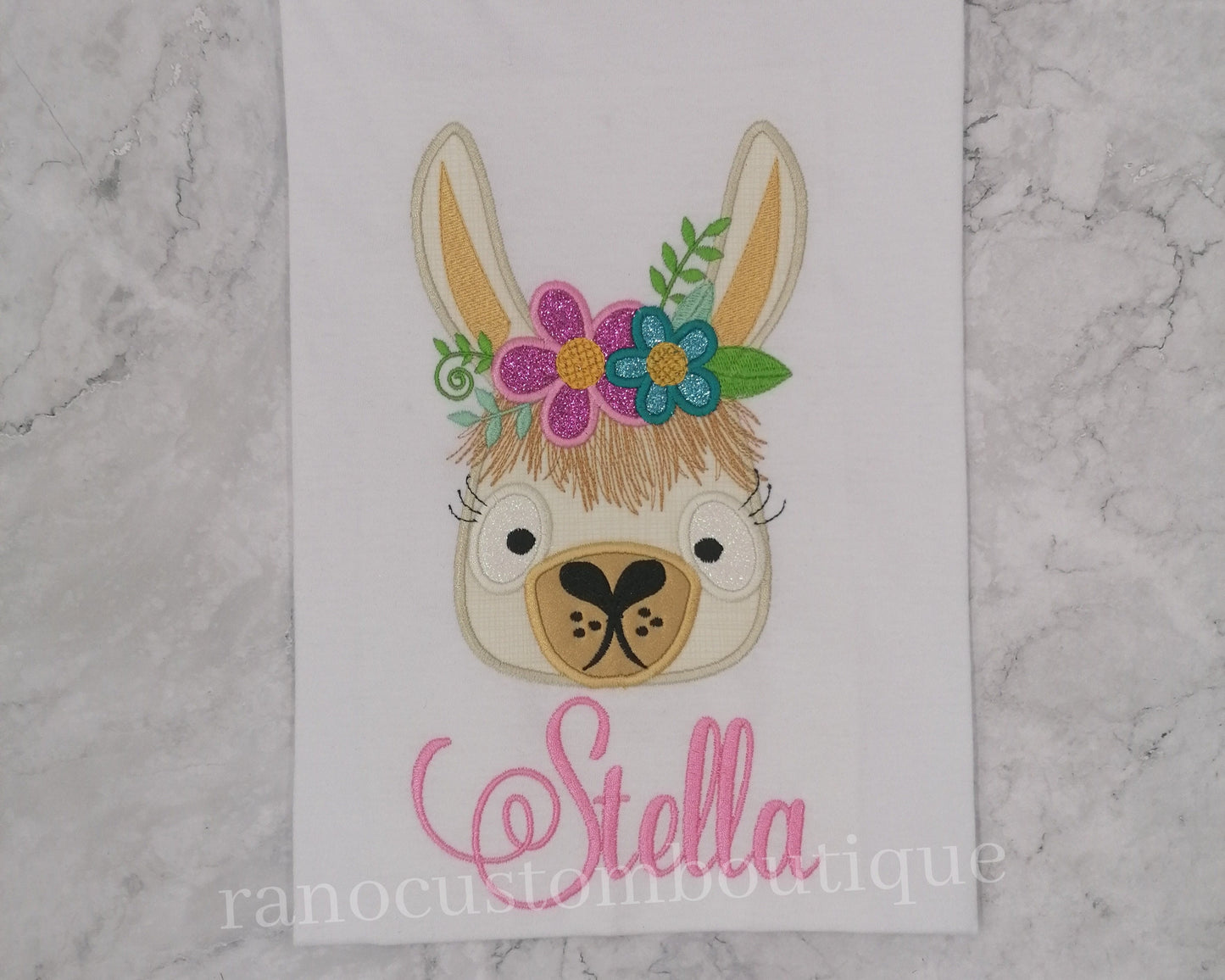 Alpaca Flower Girls T-Shirts, Custom Girls T-Shirt, Embroidered Birthday Shirts