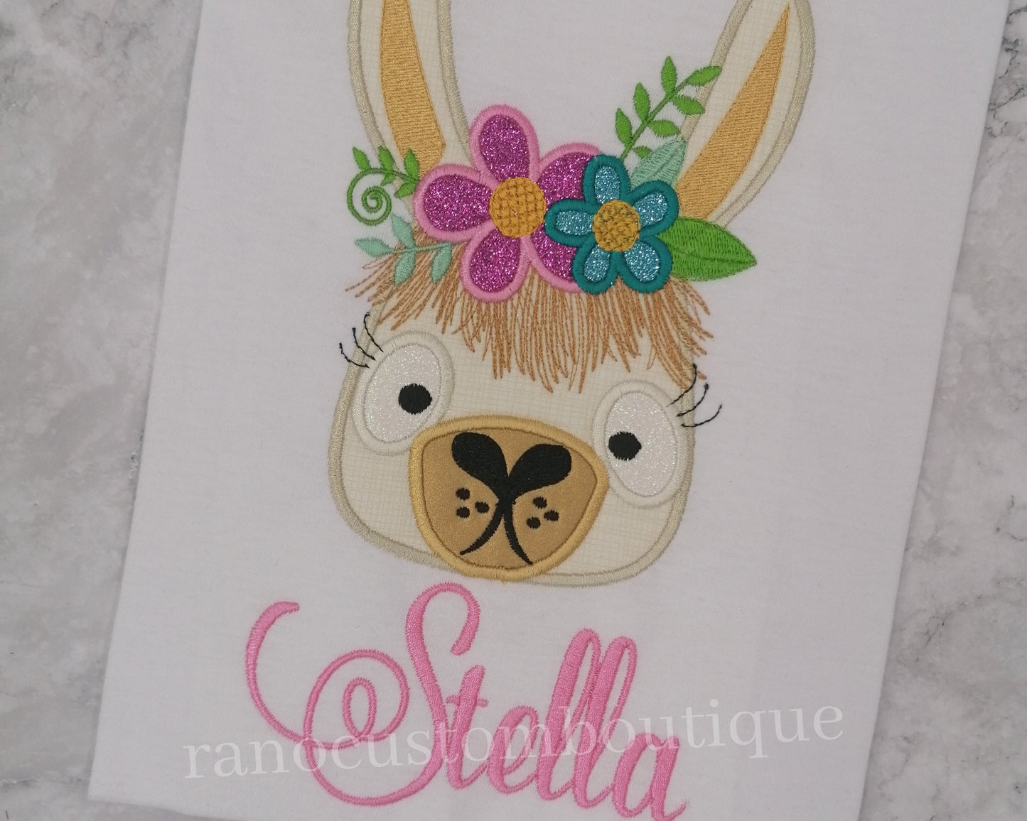 Alpaca Flower Girls T-Shirts, Custom Girls T-Shirt, Embroidered Birthday Shirts
