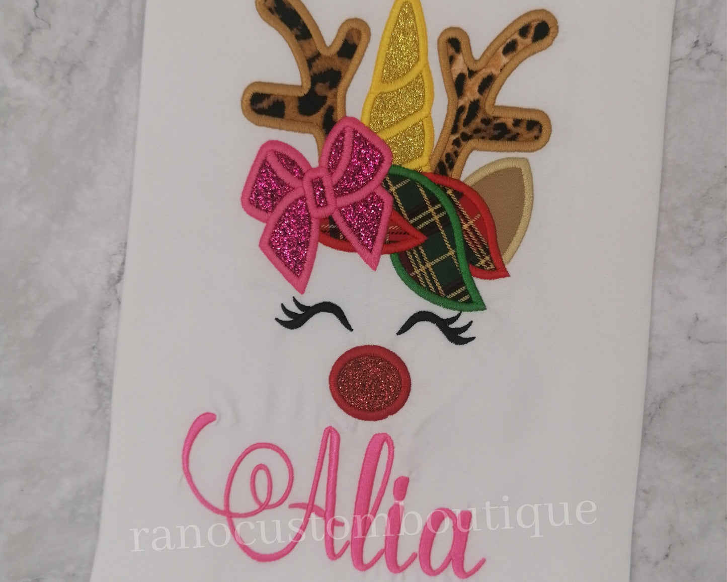 Personalized Embroidered Girls T-Shirt, Festive Shirts, Custom Name T-Shirt, Rudolph custom Shirts, Girls Festive Clothing,