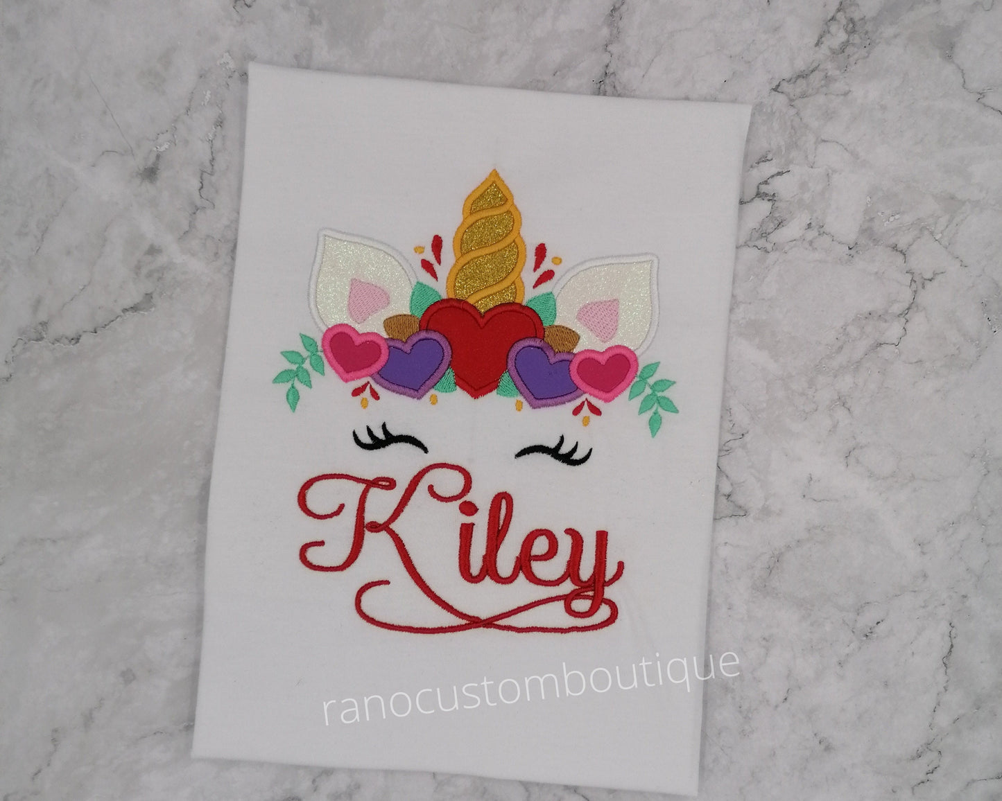 Personalized Girl Heart Unicorn T-Shirts, Valentines Day Embroidered Gift T-Shirt, Custom Baby Shower Design, Heart Unicorn T-Shirts