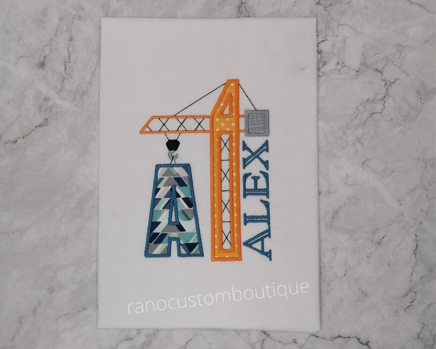 Personalized Construction Crane Children T-Shirt, Embroidered Crane Design, Alphabet A-Z, Embroidered Kids Birthday T-Shirt Designs
