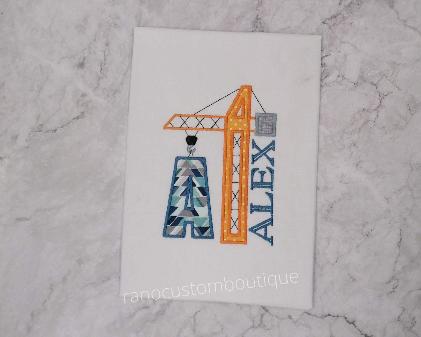 Personalized Construction Crane Children T-Shirt, Embroidered Crane Design, Alphabet A-Z, Embroidered Kids Birthday T-Shirt Designs