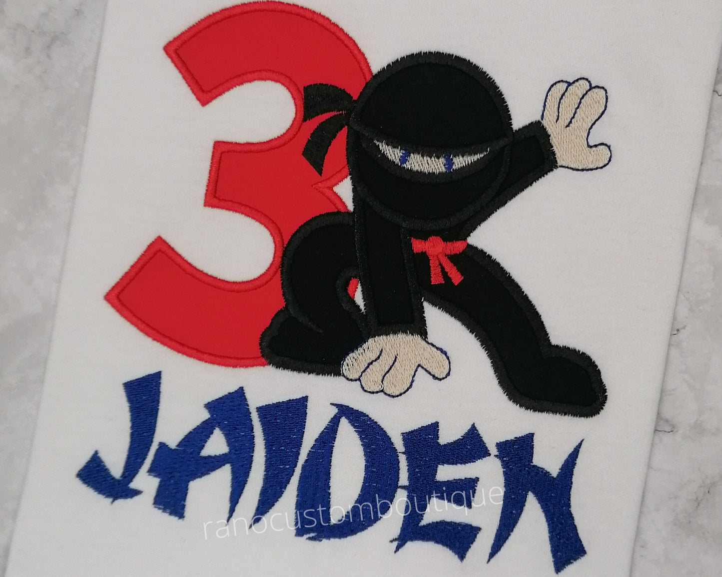 Personalized Boys T-Shirt, Embroidered Ninja Design, Numbers 1-5, Embroidered Kids Birthday T-Shirt Design, Embroidered Karate Kids Gift