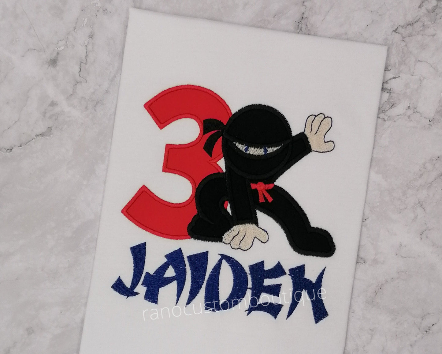 Personalized Boys T-Shirt, Embroidered Ninja Design, Numbers 1-5, Embroidered Kids Birthday T-Shirt Design, Embroidered Karate Kids Gift