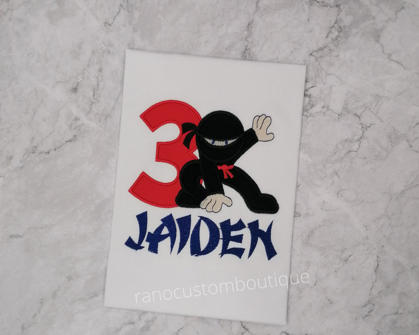 Personalized Boys T-Shirt, Embroidered Ninja Design, Numbers 1-5, Embroidered Kids Birthday T-Shirt Design, Embroidered Karate Kids Gift