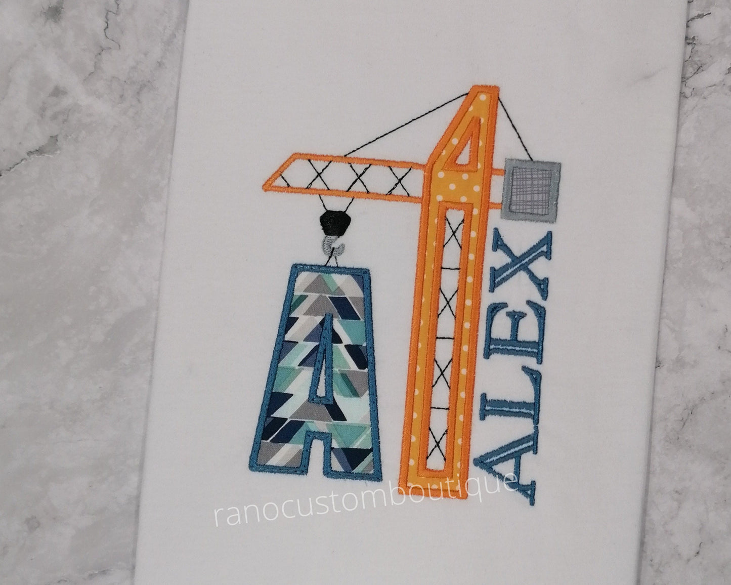 Personalized Construction Crane Children T-Shirt, Embroidered Crane Design, Alphabet A-Z, Embroidered Kids Birthday T-Shirt Designs