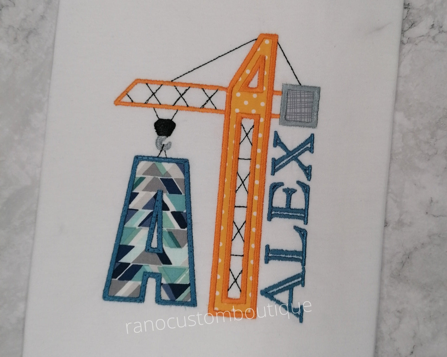 Personalized Construction Crane Children T-Shirt, Embroidered Crane Design, Alphabet A-Z, Embroidered Kids Birthday T-Shirt Designs
