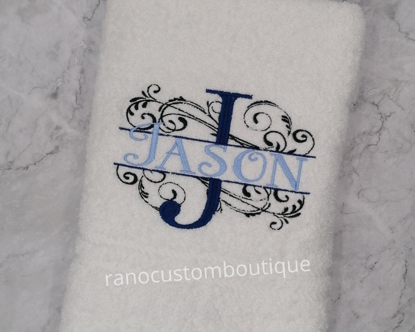 Personalized Embroidered Towel, Monogrammed Split Design Towel, Wedding Gifts, Custom Name Towel