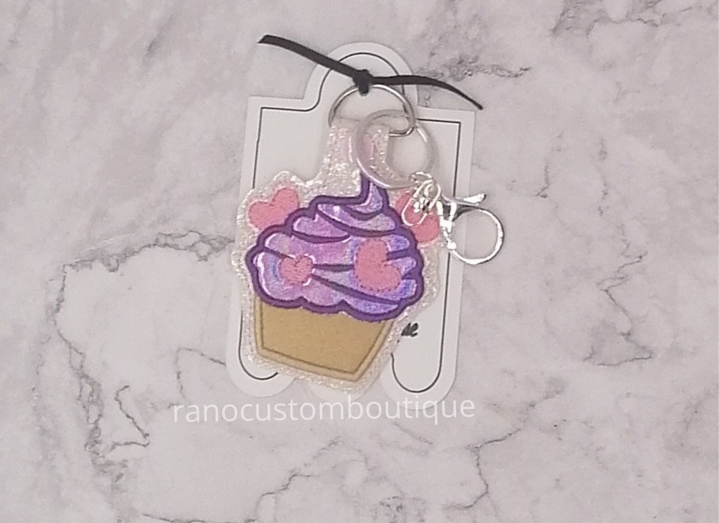 Embroidered, Purple Topping Cupcake Key Fob, Embroidered Cupcake Keychain, Embroidered Design Cupcake, Purple Key Fob
