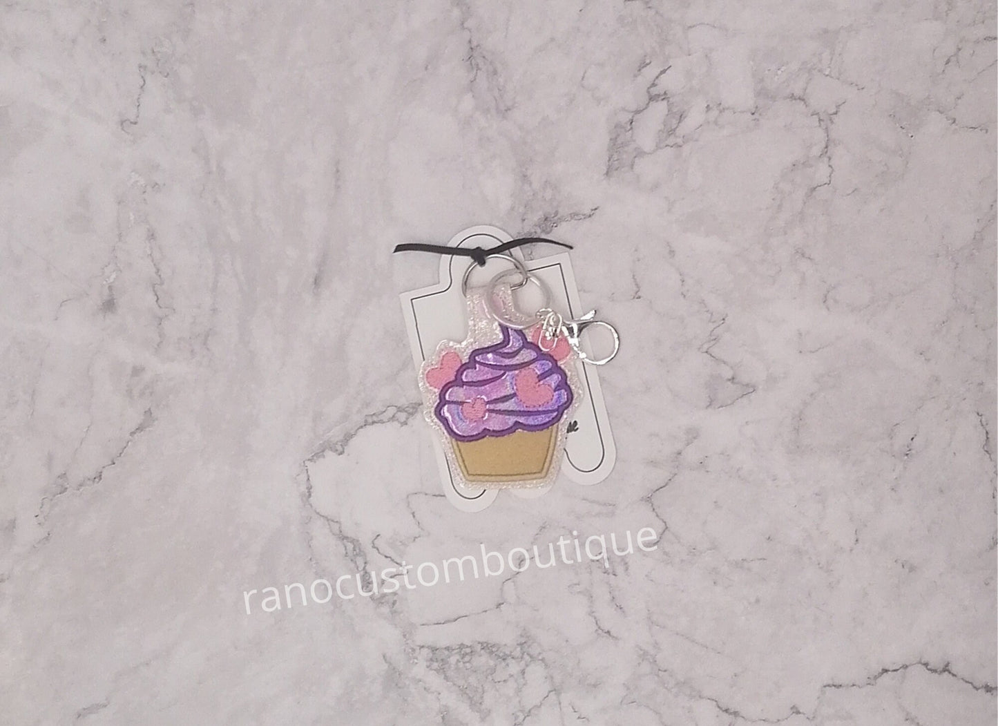 Embroidered, Purple Topping Cupcake Key Fob, Embroidered Cupcake Keychain, Embroidered Design Cupcake, Purple Key Fob