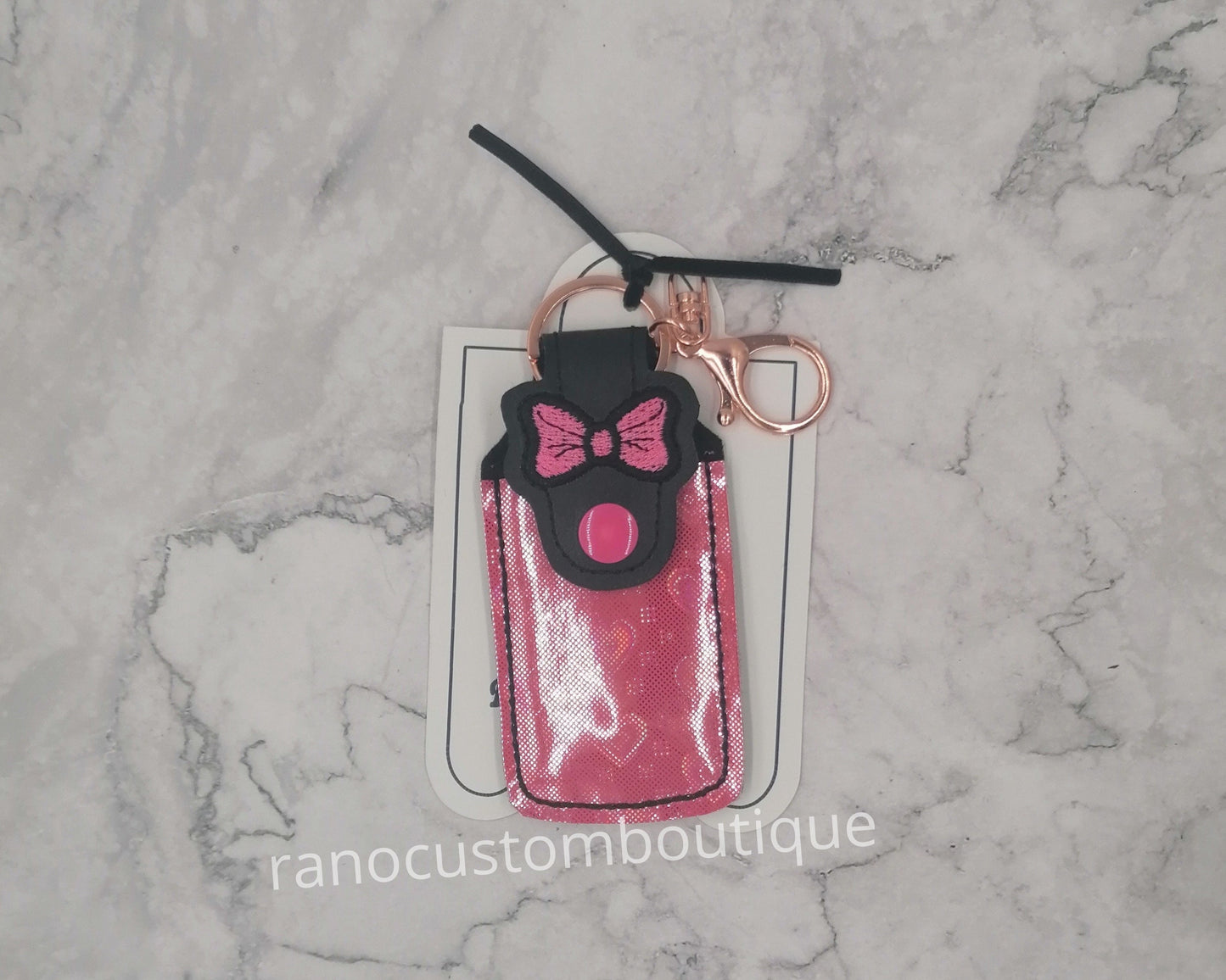 Embroidered Holographic Pink Bow Lip Balm,Lip Balm Holder,Lip Balm Keychain,Backpack Clip Accessories,Lobster Clasp Holder,Bow Lip Balm