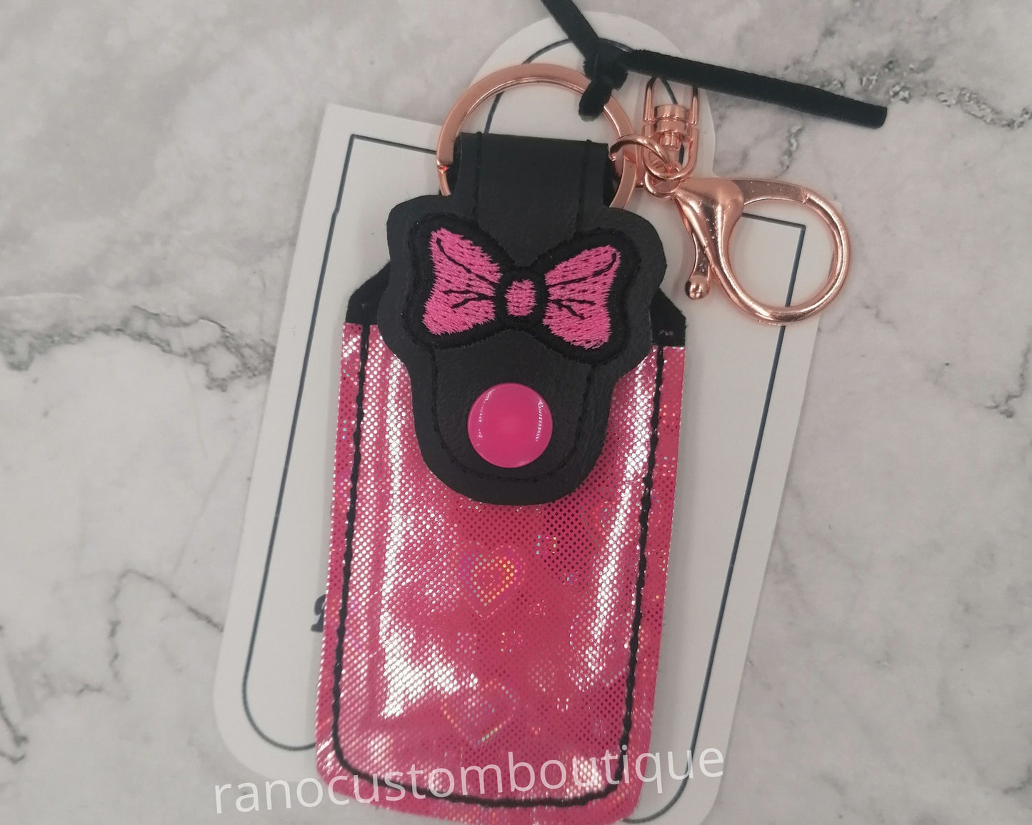 Embroidered Holographic Pink Bow Lip Balm,Lip Balm Holder,Lip Balm Keychain,Backpack Clip Accessories,Lobster Clasp Holder,Bow Lip Balm