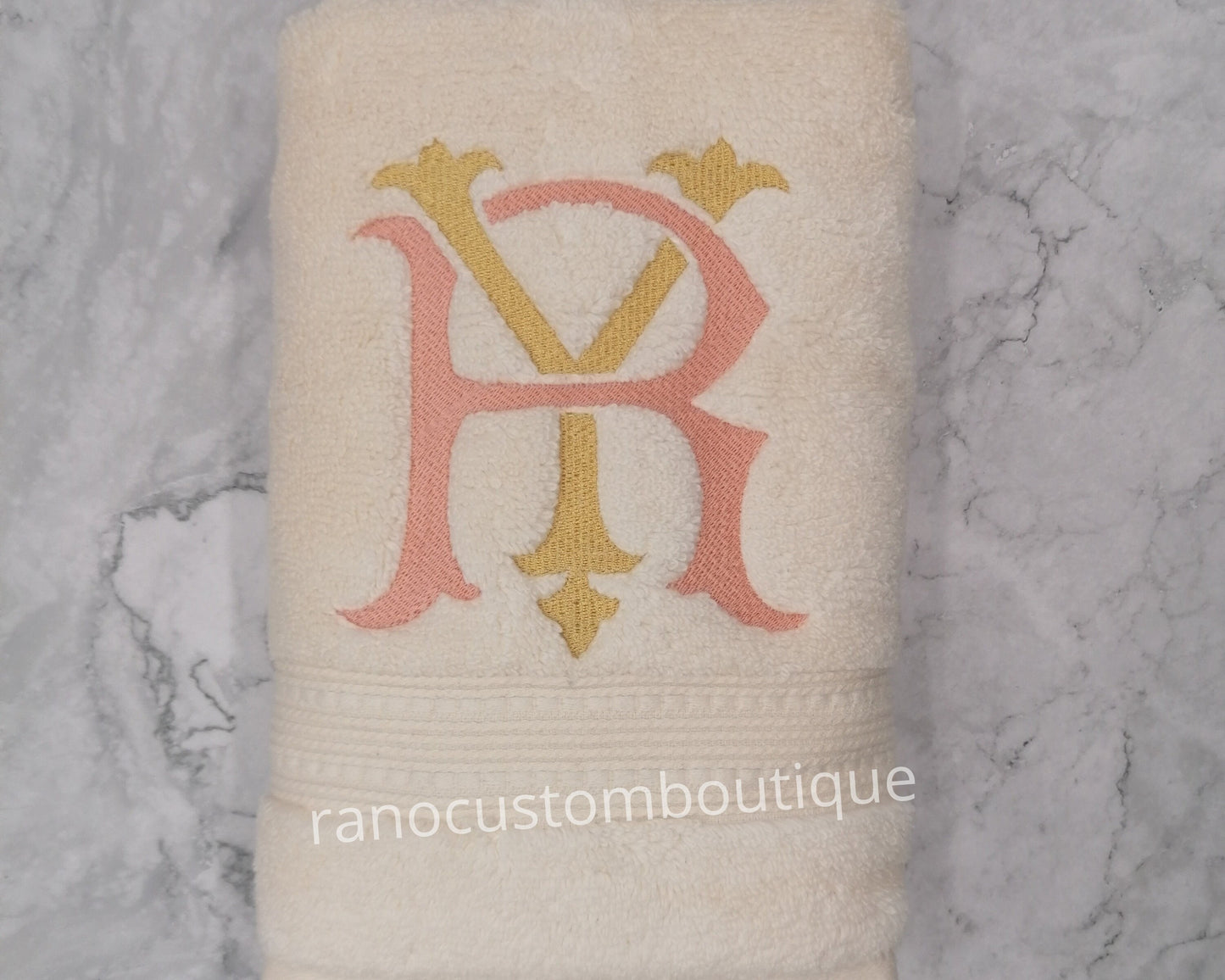 Custom Towel, Monogram Ivory Towel, Embroidered Monogram Towel, Personalized Towel, Interlocking Double Letter Monogram