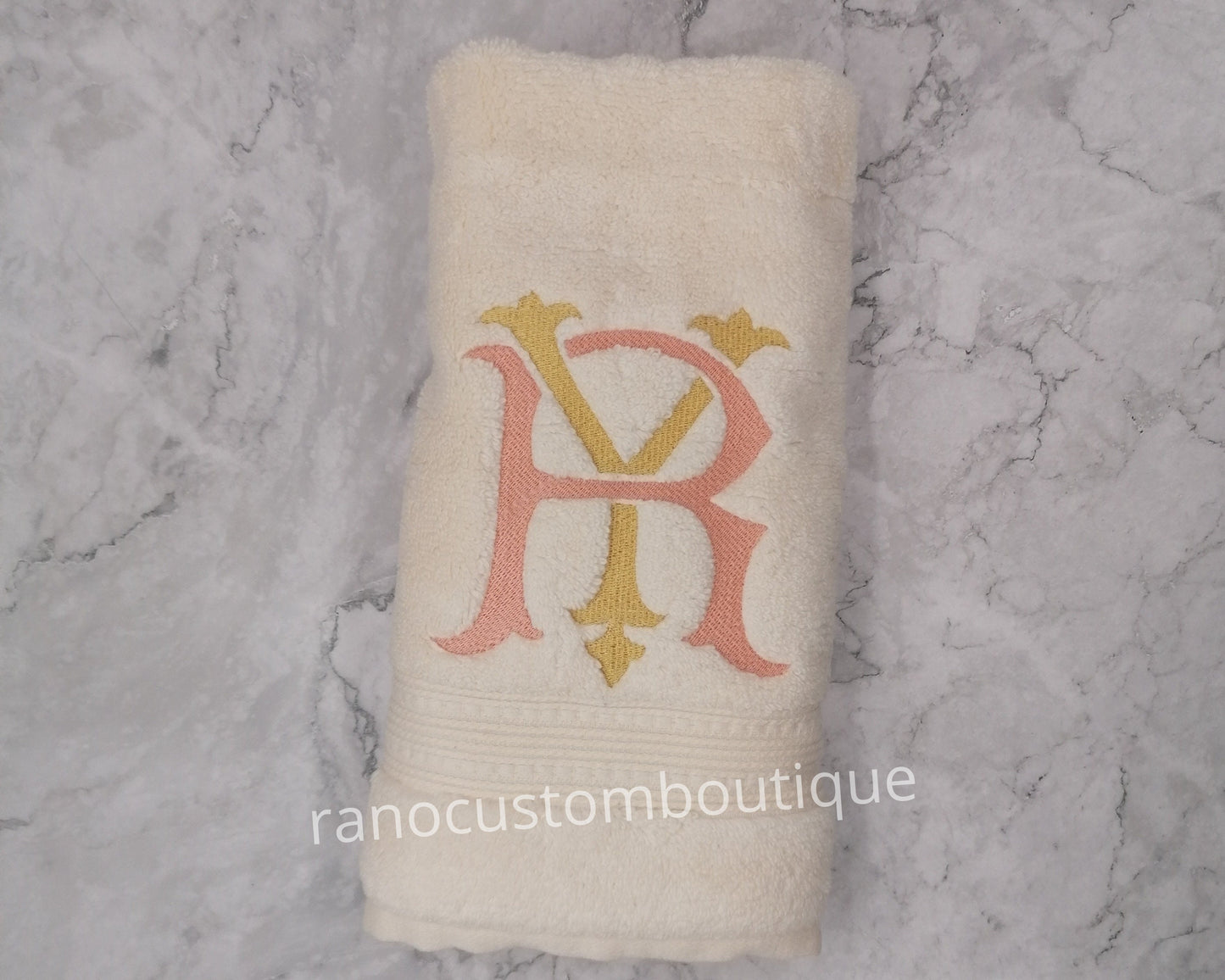 Custom Towel, Monogram Ivory Towel, Embroidered Monogram Towel, Personalized Towel, Interlocking Double Letter Monogram