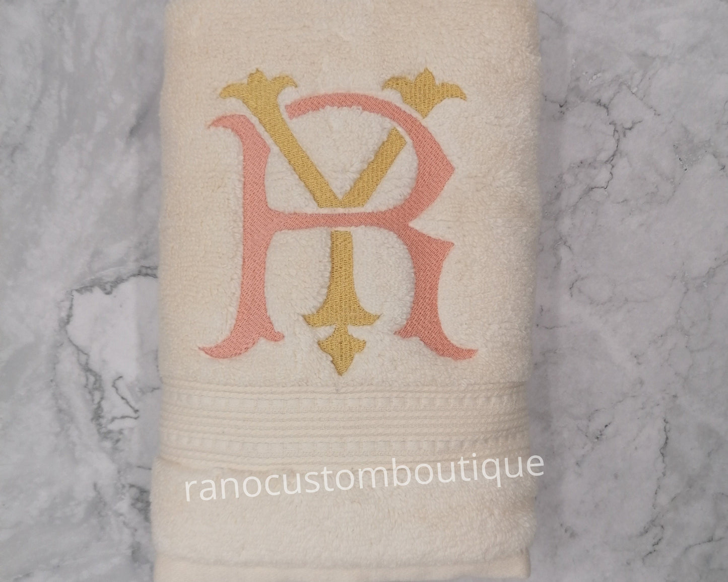 Custom Towel, Monogram Ivory Towel, Embroidered Monogram Towel, Personalized Towel, Interlocking Double Letter Monogram