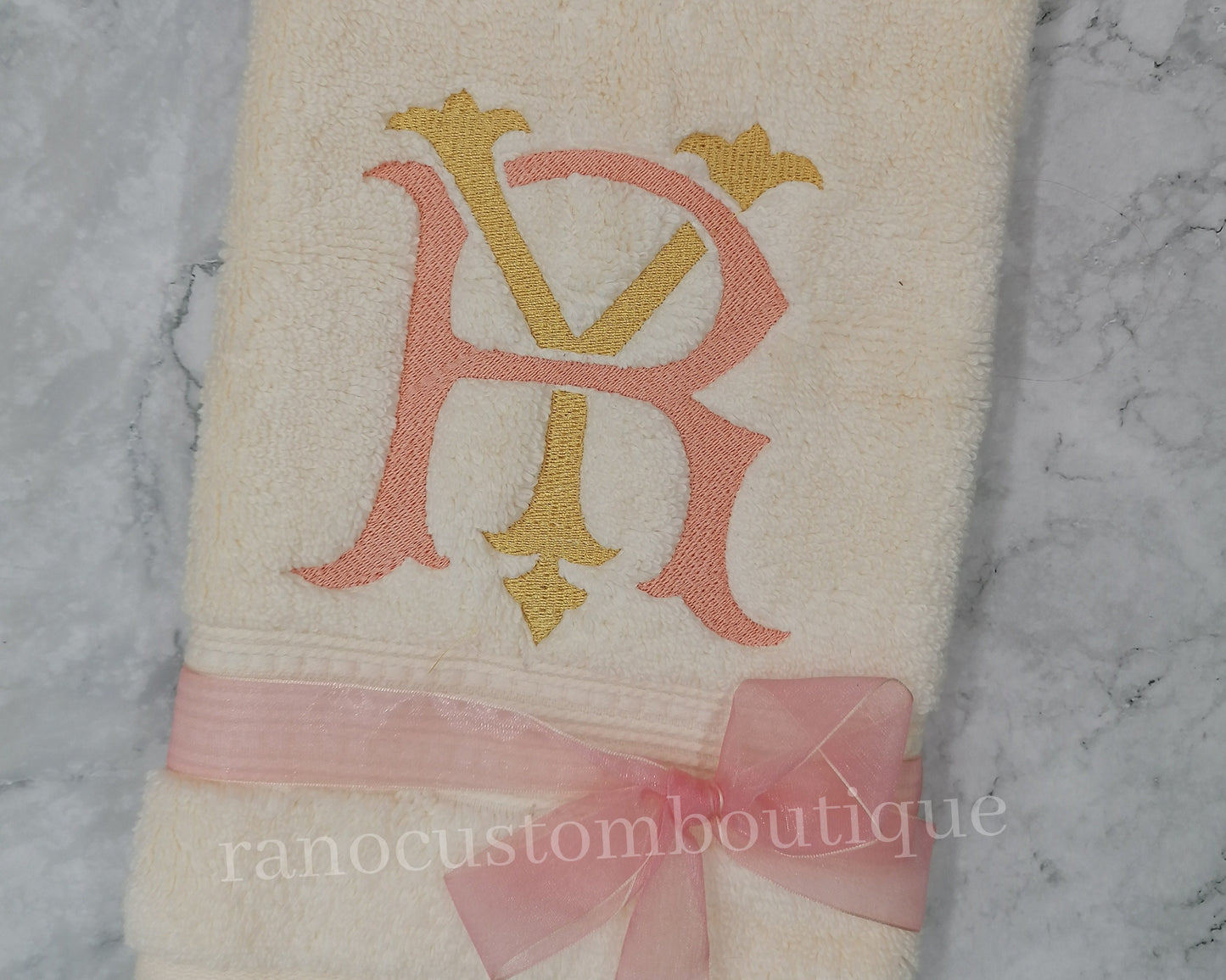 Custom Towel, Monogram Ivory Towel, Embroidered Monogram Towel, Personalized Towel, Interlocking Double Letter Monogram