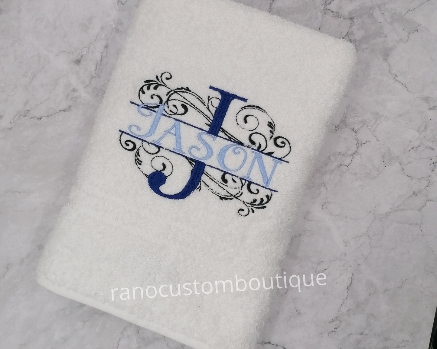 Personalized Embroidered Towel, Monogrammed Split Design Towel, Wedding Gifts, Custom Name Towel