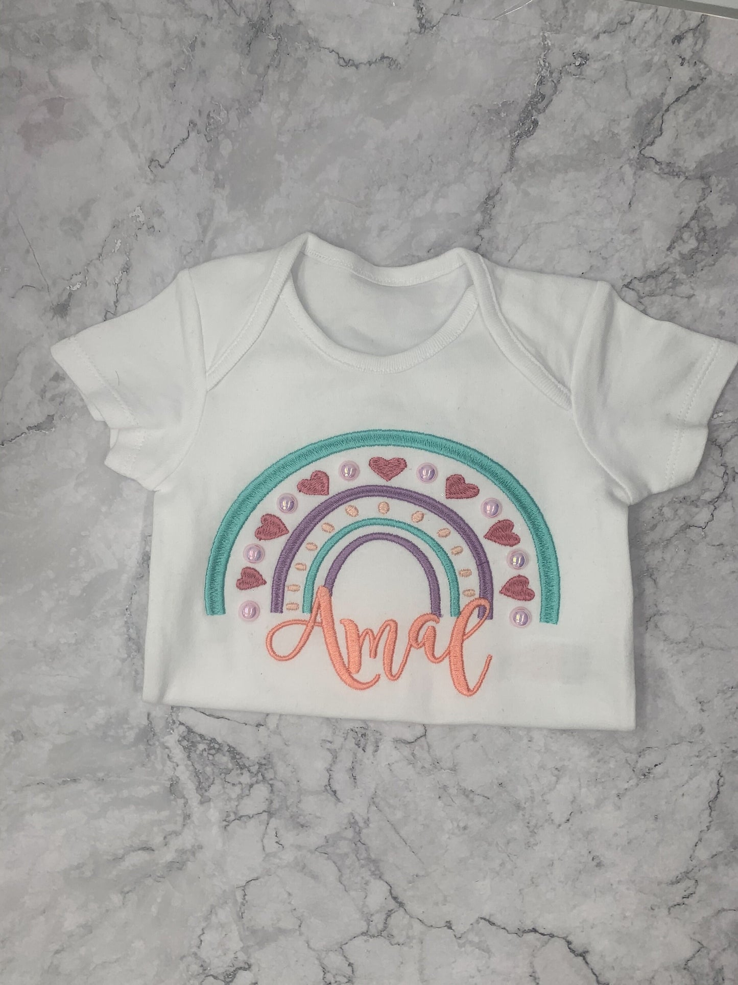 Personalized Embroidered Rainbow Baby Girl Clothing Set, Custom Name Bodysuit, Girl Clothing, Baby Clothing, Rainbow Design