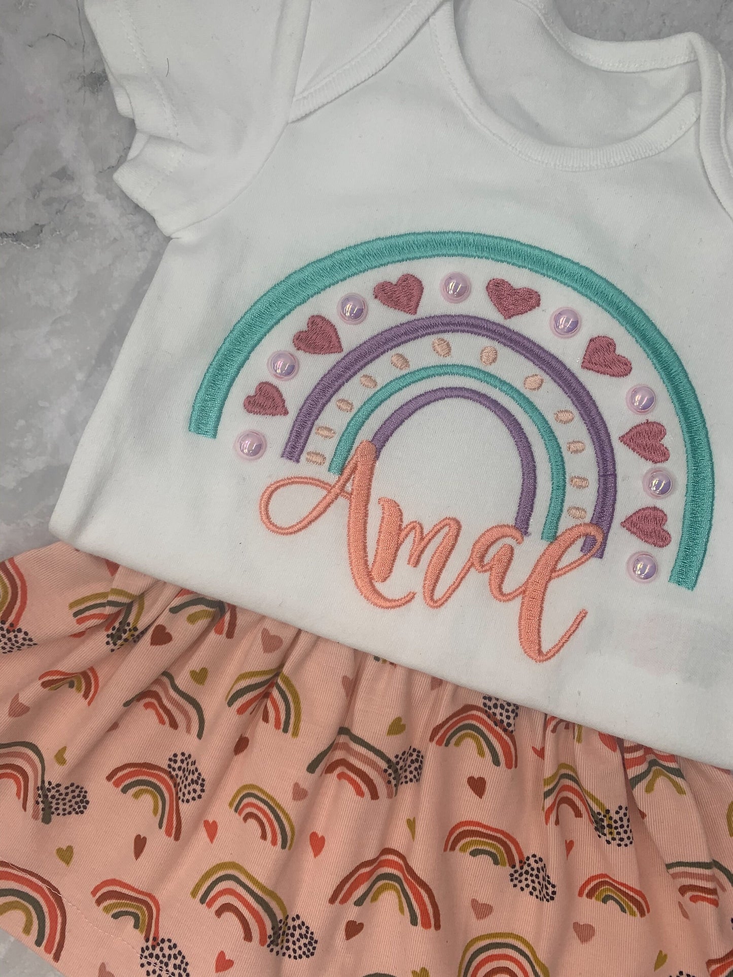 Personalized Embroidered Rainbow Baby Girl Clothing Set, Custom Name Bodysuit, Girl Clothing, Baby Clothing, Rainbow Design