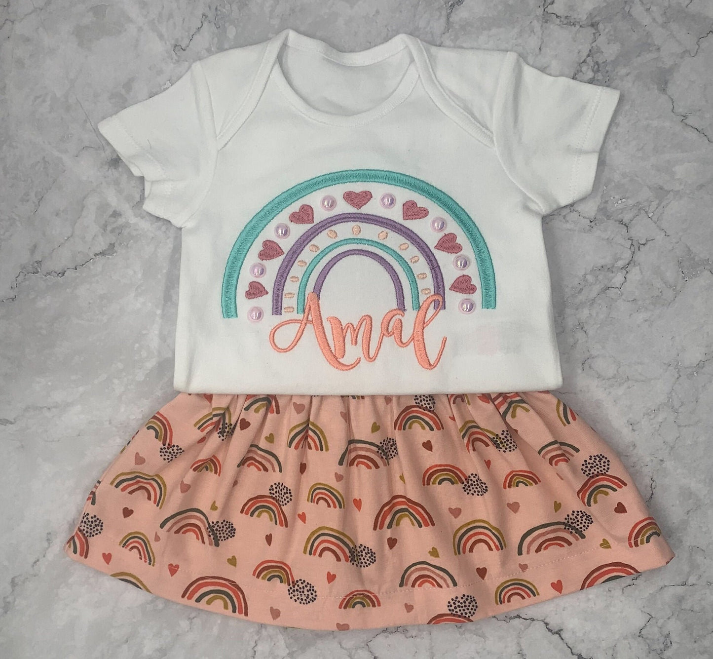 Personalized Embroidered Rainbow Baby Girl Clothing Set, Custom Name Bodysuit, Girl Clothing, Baby Clothing, Rainbow Design