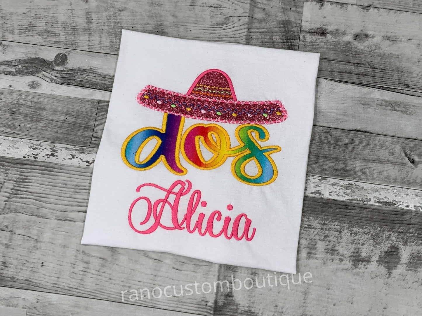 Personalized Pink Sombrero Girls T-Shirts, Custom Girls Bodysuit, Embroidered Fiesta Party Birthday Shirts, Embroidered Name Design