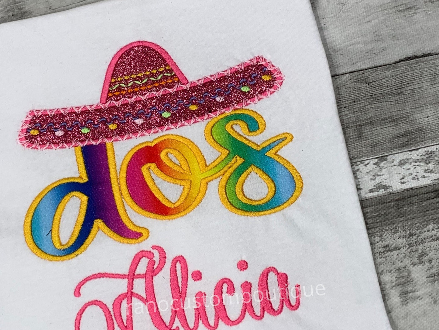 Personalized Pink Sombrero Girls T-Shirts, Custom Girls Bodysuit, Embroidered Fiesta Party Birthday Shirts, Embroidered Name Design